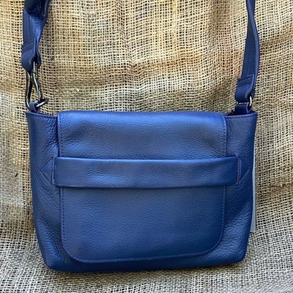 Halston Heritage Small Leather Crossbody Blue Flap Bag - Picture 3 of 10